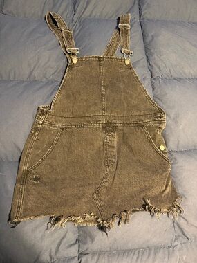 Free People Washed Black Denim Overall Mini Dress